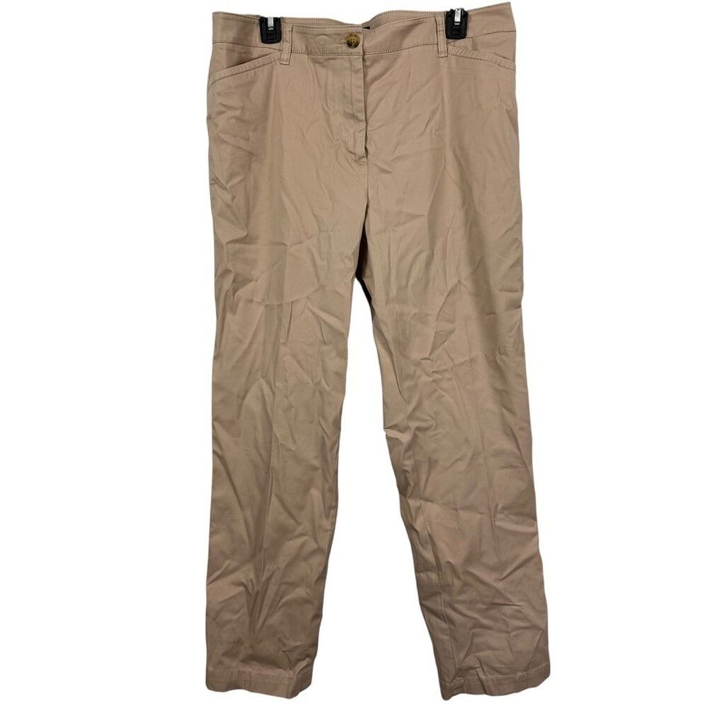 Talbots The Perfect Chino Womens Beige Khaki Pants Flat Front Stretch Cotton 14